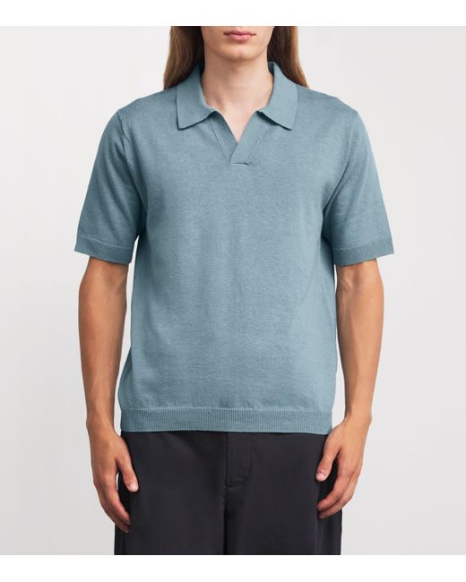 Norse Projects Blue Linen-Cotton Polo Shirt for men