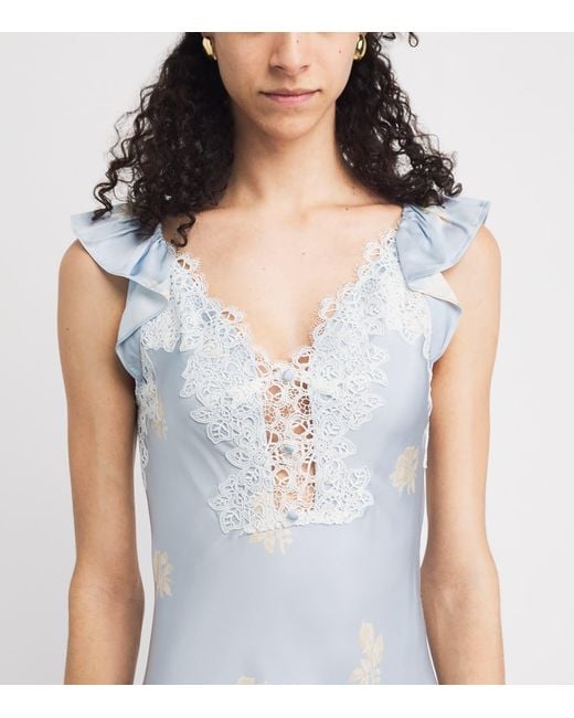 Claudie Pierlot Blue Satin Floral Print Maxi Dress
