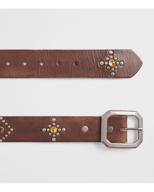 CHERRY LA Brown Leather Studded Santa Fe Belt for men