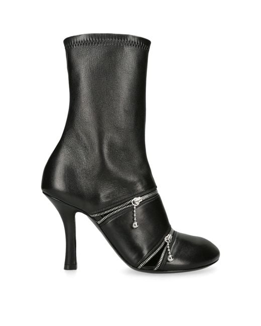Burberry Black Leather Peep Heeled Boots 100