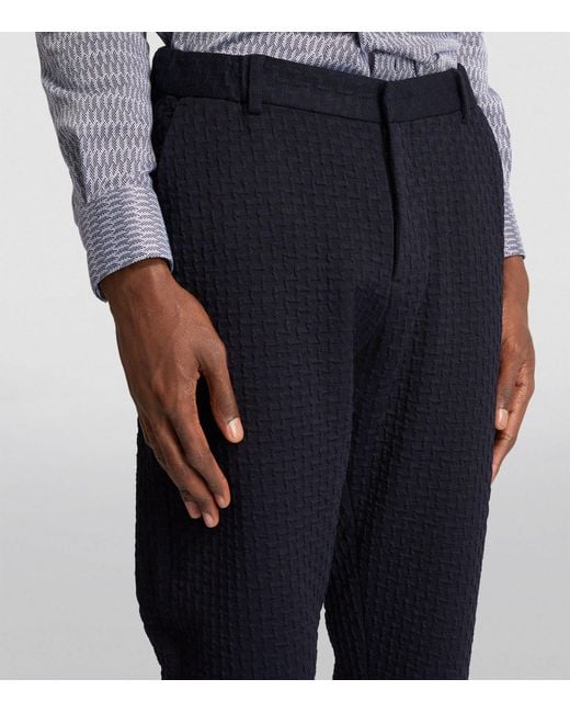 Emporio Armani Blue Textured Slim-leg Trousers for men