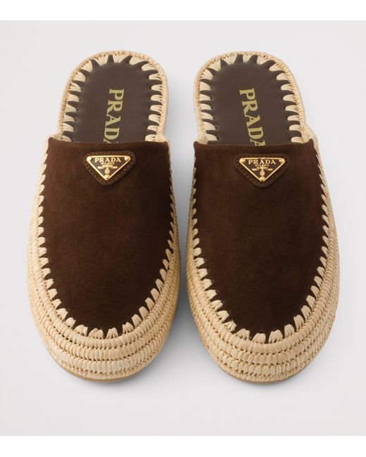 Prada Brown Suede Triangle Mules