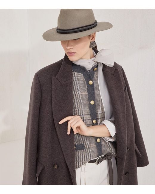 Brunello Cucinelli Brown Virgin Wool-Cashmere Belted Trench Coat