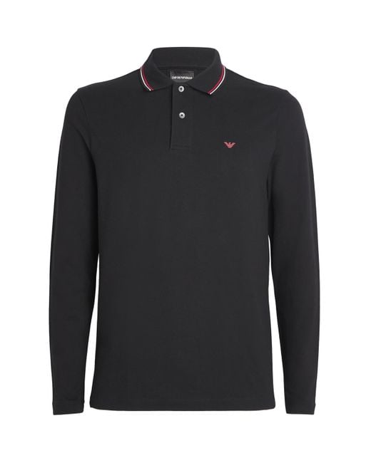 Emporio Armani Black Stretch Piqué Cotton Polo Shirt for men