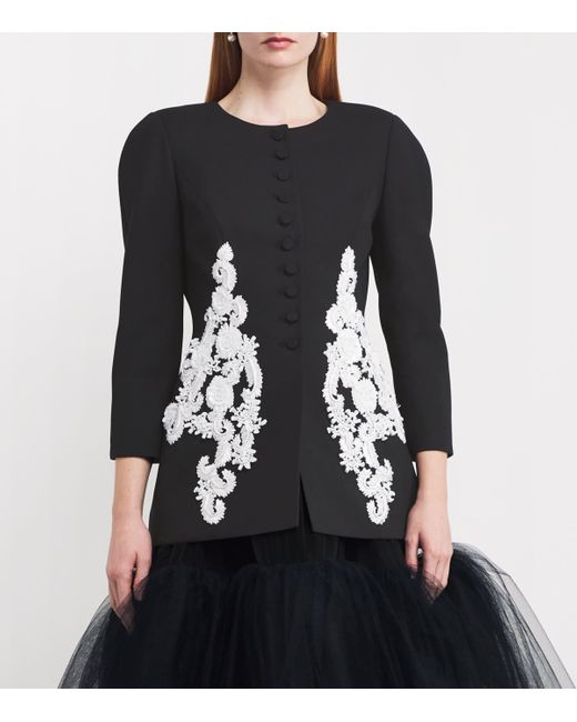 Carolina Herrera Black Wool-Blend Embellished Jacket