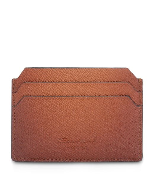 Santoni Brown Leather Card Holder for men