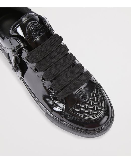 Kurt Geiger Black Patent Leather Southbank Tag Sneakers for men