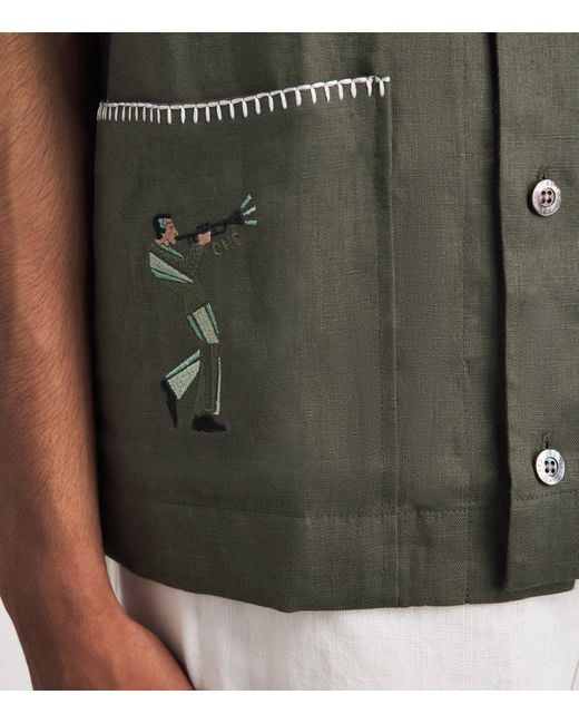 CHE Green Linen Trompette Embroidered Shirt for men