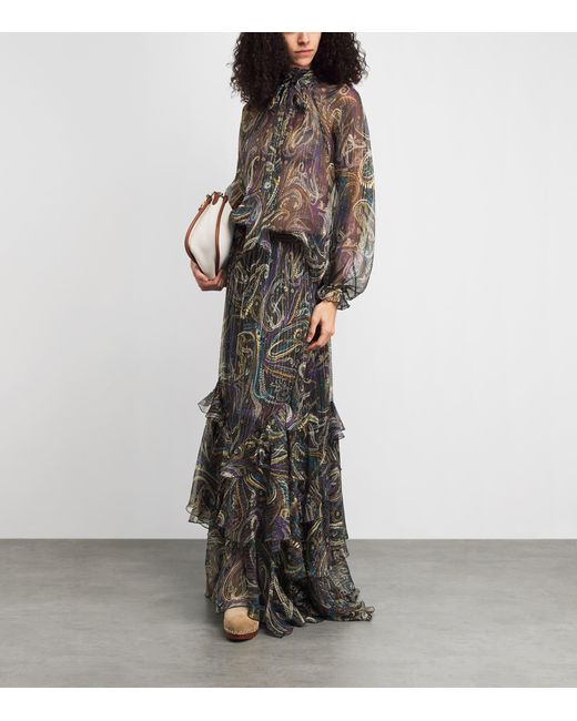 Etro Gray Silk Paisley Blouse
