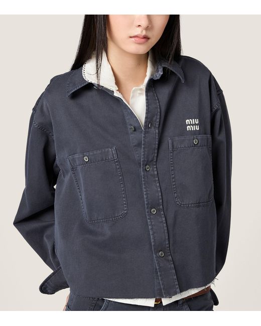 Miu Miu Blue Denim Distressed Logo Shirt