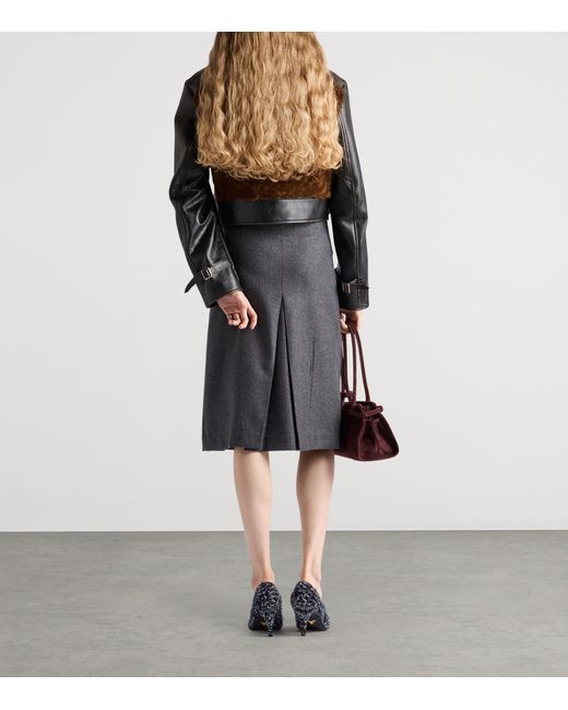 Prada Gray Wool Pleated Midi Skirt