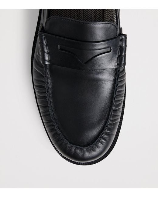 Emporio Armani Black Leather Loafers for men