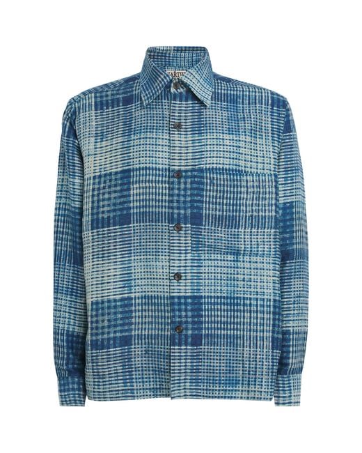 Kartik Research Blue Silk Check Shirt for men
