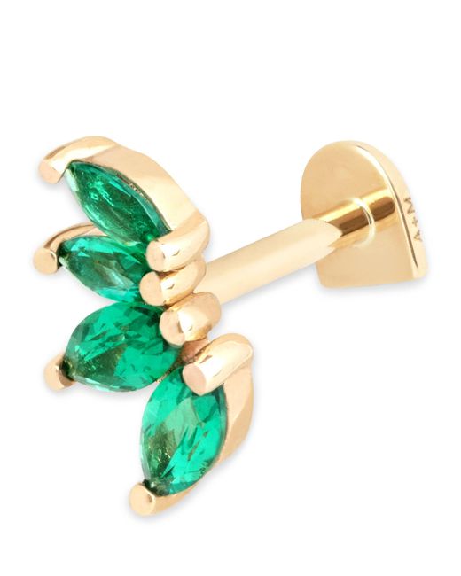 Astrid & Miyu Green Yellow Gold And Emerald Stack Single Stud Earring