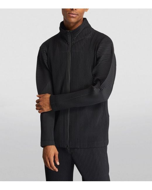 Homme Plissé Issey Miyake Black Pleated Zip-Up Cardigan for men