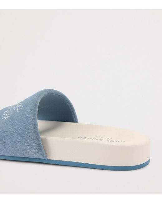 Kurt Geiger Blue Velvet Logo Script Slides for men