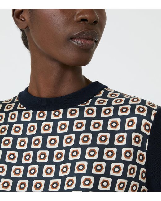 Max Mara Black Wool-Silk Geometric T-Shirt