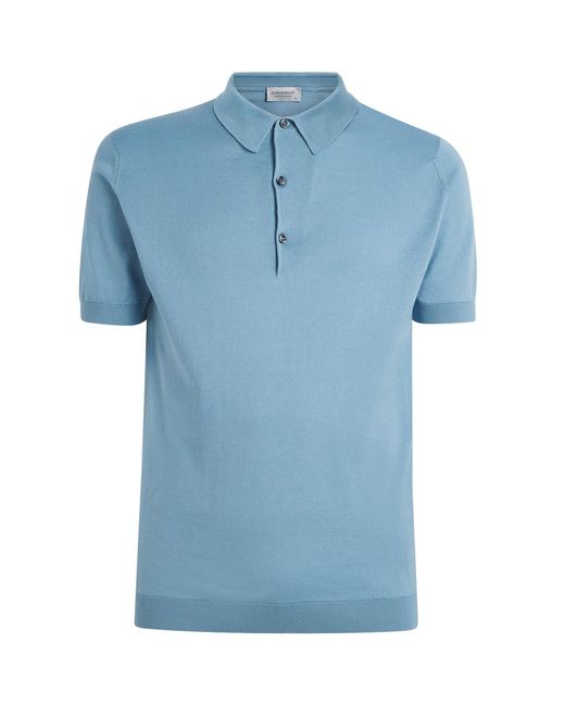 John Smedley Blue Sea Island Cotton Adrian Polo Shirt for men