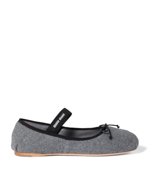 Miu Miu Gray Fleece Ballet Flats
