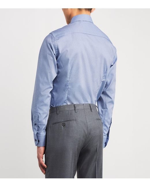 Eton of Sweden Blue Cotton Twill Check Slim Shirt for men