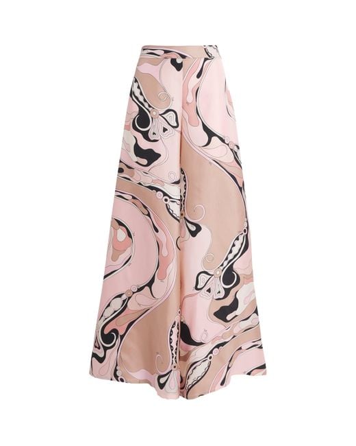 Emilio Pucci Pink Silk Twill Orchidee Print Trousers