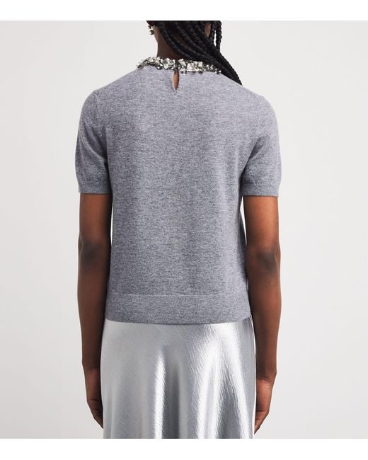 Tory Burch Gray Wool-Cashmere Embellished Sweater