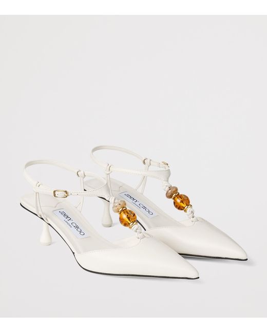 Jimmy Choo White Lauri 50 Leather Slingback Pumps