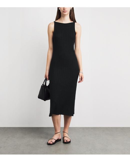 Soft Goat Black Silk-Cashmere Cable-Knit Midi Dress