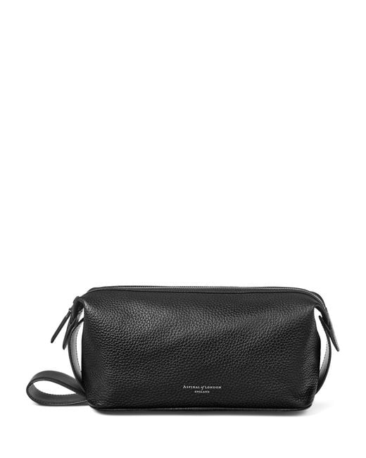 Aspinal Black Leather Reporter Wash Bag for men