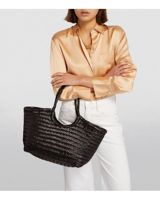 Dragon Diffusion Black Large Leather Woven Nantucket Tote Bag