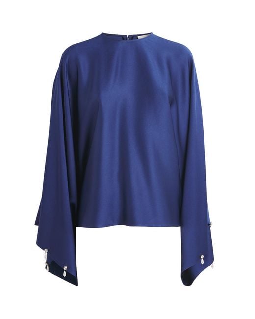 Stella McCartney Blue Satin Faux Pearl-Embellished Blouse
