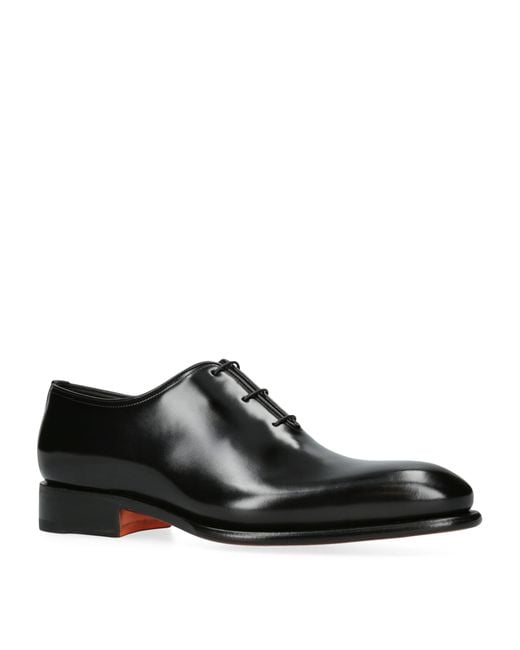 Santoni Black Carter Wholecut Leather Oxford Shoes for men