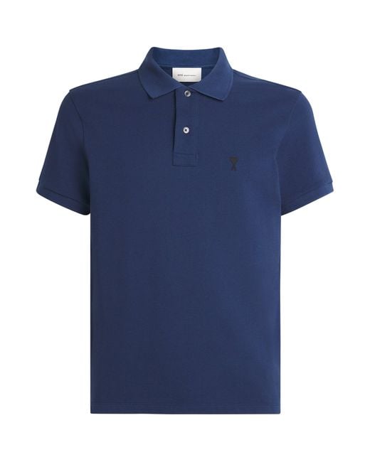 AMI Blue Organic Cotton Ami De Coeur Polo Shirt for men
