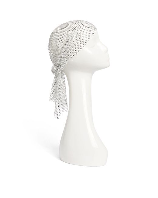 Maison Michel White Mesh Strass Headscarf