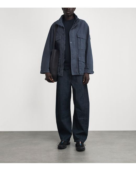 Stone Island Blue Linen-Blend Ghost Field Jacket for men