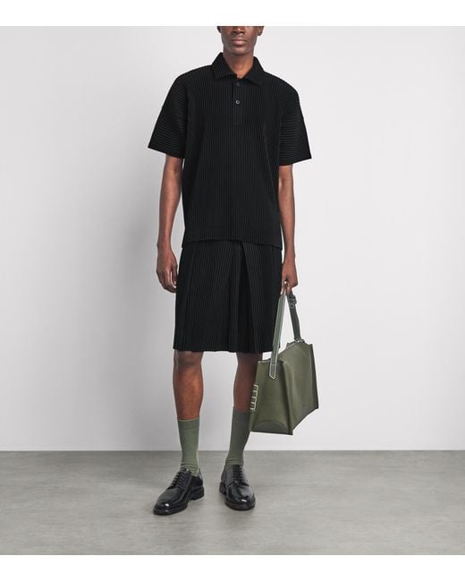 Homme Plissé Issey Miyake Black Pleated Polo Shirt for men