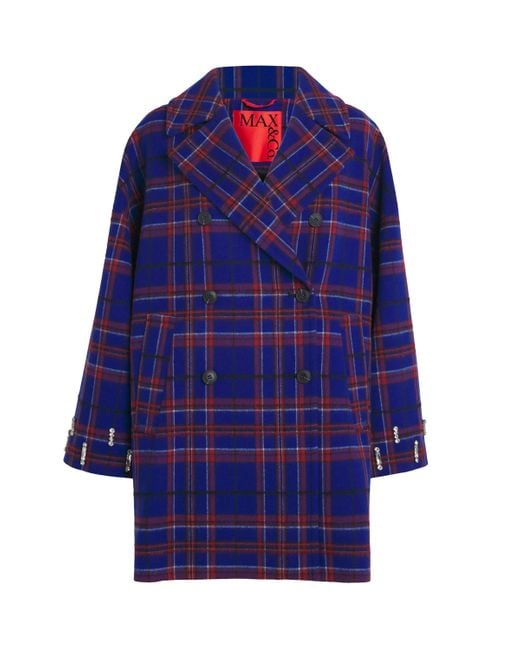 MAX&Co. Blue Wool-Blend Check Pea Coat
