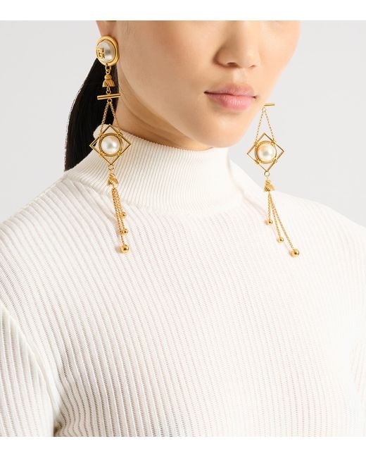 Balmain Metallic Monogram Pendant Earrings