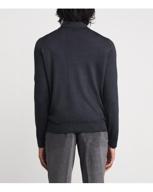 Canali Blue Wool-Silk Polo Sweater for men