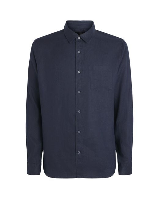Vince Blue Linen Patch Pocket Shirt for men