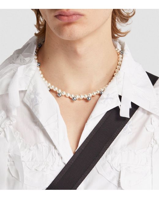 Simone Rocha White Faux Pearl Bell Necklace for men