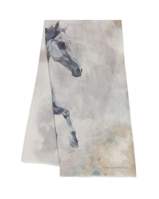 Emporio Armani Gray Horse Print Scarf for men