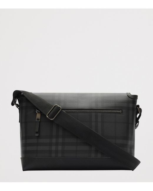 Burberry Black City Check Messenger Bag for men
