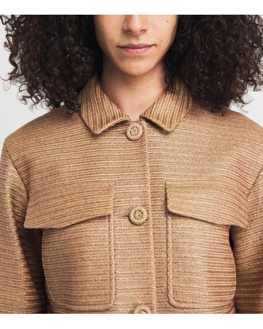 Lafayette 148 New York Natural Faux Raffia Cropped Overshirt