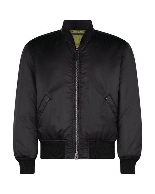 Tom Ford Black Silk Satin Bomber Jacket for men