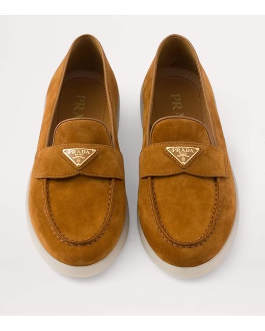 Prada Brown Suede Triangle Loafers