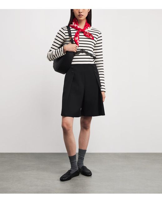 Claudie Pierlot White Cotton Stripe Lace Detail T-Shirt