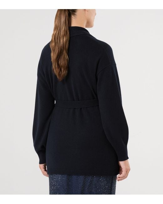 Marina Rinaldi Blue Cashmere Tie-Belt Cardigan