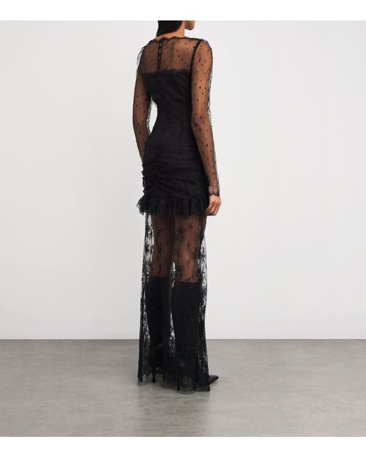 Alessandra Rich Black Sheer Lace Maxi Dress