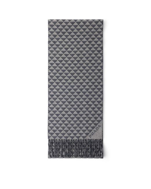 Prada Gray Double Wool-Cashmere Symbole Scarf
